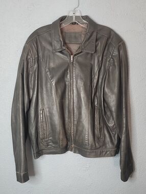 Men's Leather Bomber Jacket - Gray